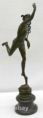 Statue Sculpture Mercury Art Deco Style Art New Style Bronze Font Signed