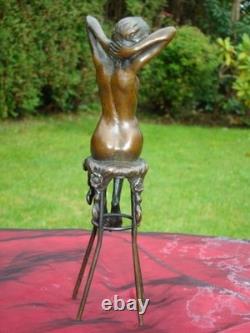 Statue Sculpture Nude Young Woman Sexy Style Art Deco Style Art Nouveau Bronze