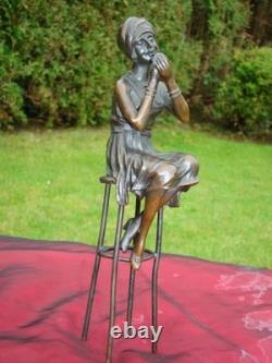 Statue Sculpture Pin-Up Girl, Makeup, Art Deco Style, Art Nouveau Style, Brass