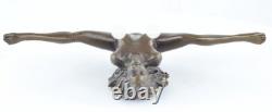 Statue Sculpture Pin-Up in a Sexy Art Deco / Art Nouveau Style, Solid Bronze Signed