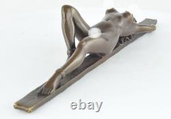 Statue Sculpture Pin-Up in a Sexy Style, Art Deco / Art Nouveau Style, Solid Bronze Sign