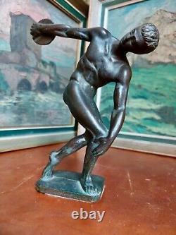 Statue Sculpture Subject Bronze Art Deco Discobol Antique Athlete Naked Green Skate