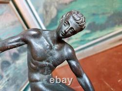 Statue Sculpture Subject Bronze Art Deco Discobol Antique Athlete Naked Green Skate