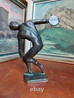 Statue Sculpture Subject Bronze Art Deco Discobol Antique Athlete Naked Green Skate