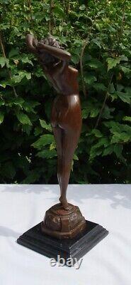 Statue Sculpture The Awakening Sexy Pin-up Nude Art Deco Art Nouveau Bronze