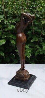 Statue Sculpture The Awakening Sexy Pin-up Nude Art Deco Art Nouveau Bronze