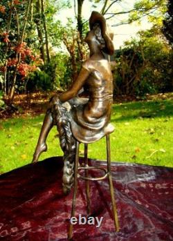 Statue Sculpture Young Woman Pin-up Hat Art Deco Art Nouveau Style Bronze