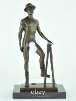 Statue Sculpture of a Sexy Athlete in Art Deco and Art Nouveau Style, Solid Bronze