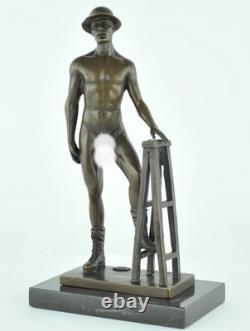 Statue Sculpture of a Sexy Athlete in Art Deco and Art Nouveau Style, Solid Bronze