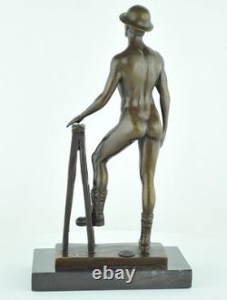 Statue Sculpture of a Sexy Athlete in Art Deco and Art Nouveau Style, Solid Bronze