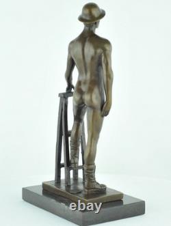 Statue Sculpture of a Sexy Athlete in Art Deco and Art Nouveau Style, Solid Bronze