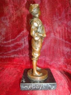 Statue Sculpture of a Whistling Boy in Art Deco and Art Nouveau Style, Solid Bronze