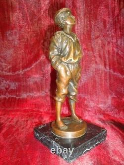 Statue Sculpture of a Whistling Boy in Art Deco and Art Nouveau Style, Solid Bronze