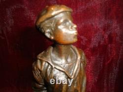 Statue Sculpture of a Whistling Boy in Art Deco and Art Nouveau Style, Solid Bronze