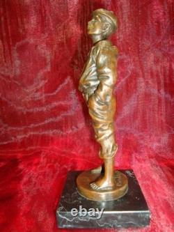Statue Sculpture of a Whistling Boy in Art Deco and Art Nouveau Style, Solid Bronze