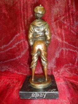 Statue Sculpture of a Whistling Boy in Art Deco and Art Nouveau Style, Solid Bronze