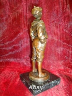 Statue Sculpture of a Whistling Boy in Art Deco and Art Nouveau Style, Solid Bronze