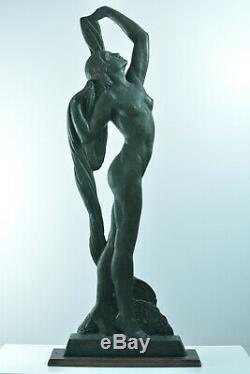 Statue Sylvestre Clerc Sculpture Art Deco Naked Woman Price Rome Pat. Bronze 125
