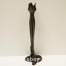 Statue sculpture candle holder, Art Deco style, Art Nouveau style, solid bronze, signed
