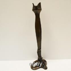 Statue sculpture candle holder, Art Deco style, Art Nouveau style, solid bronze, signed