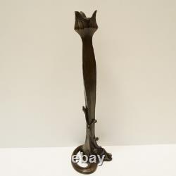 Statue sculpture candle holder, Art Deco style, Art Nouveau style, solid bronze, signed