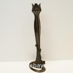 Statue sculpture candle holder, Art Deco style, Art Nouveau style, solid bronze, signed