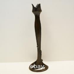 Statue sculpture candle holder, Art Deco style, Art Nouveau style, solid bronze, signed
