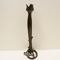 Statue sculpture candle holder, Art Deco style, Art Nouveau style, solid bronze, signed