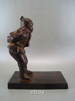 Statuette Art Deco Bronze Patinated Child Young Boy Playing In Winter