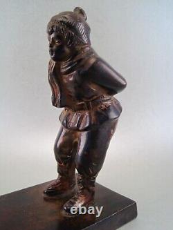 Statuette Art Deco Bronze Patinated Child Young Boy Playing In Winter