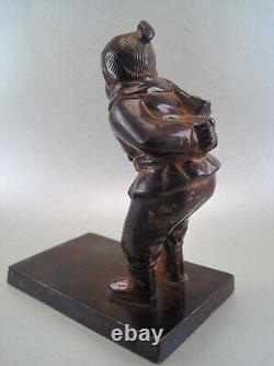 Statuette Art Deco Bronze Patinated Child Young Boy Playing In Winter