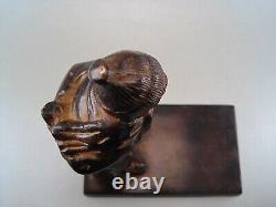 Statuette Art Deco Bronze Patinated Child Young Boy Playing In Winter
