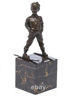 Statuette Young Boy On Skis After Ferdinand Preiss Style Art Deco Bronze