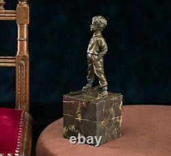 Statuette Young Boy On Skis After Ferdinand Preiss Style Art Deco Bronze