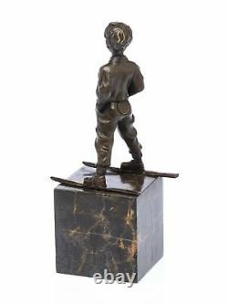 Statuette Young Boy On Skis After Ferdinand Preiss Style Art Deco Bronze