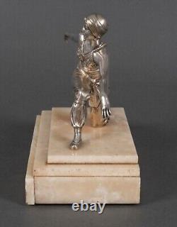 Subject Art Deco oriental dancer Van de Voorde silver plated bronze onyx base H5426