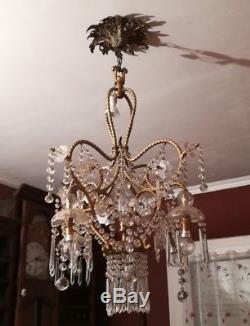 Sublime Chandelier Cage Baccarat, Pendants Crystal Baccarat, 5 Lights, Bronze Base