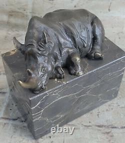 Superb And Realist Bronze Rhinoceros Sculpture Art Deco Figurine Base Marble