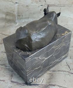 Superb And Realist Bronze Rhinoceros Sculpture Art Deco Figurine Base Marble