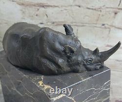 Superb And Realist Bronze Rhinoceros Sculpture Art Deco Figurine Base Marble