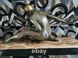 Superb Art Deco Bronze Armand Godard 1920 1930 Young Lady with the Dove