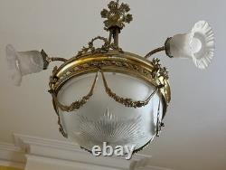 Superb Art Deco Bronze Chandelier, Mixed Style, circa 1930/50, 3 Arms 4 Lights