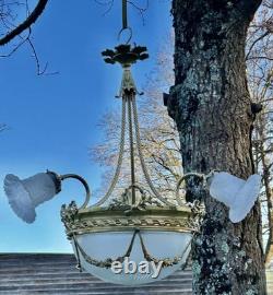 Superb Art Deco Bronze Chandelier, Mixed Style, circa 1930/50, 3 Arms 4 Lights Superb Art Deco Bronze Chandelier, Mixed Style, circa 1930/50, 3 Arms 4 Lights