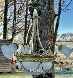 Superb Art Deco Bronze Chandelier, Mixed Style, circa 1930/50, 3 Arms 4 Lights