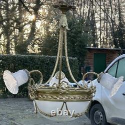 Superb Art Deco Bronze Chandelier, Mixed Style, circa 1930/50, 3 Arms 4 Lights