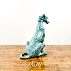 Superb Art Deco Bronze Greyhound Sculpture with Green Patina, Circa 1930