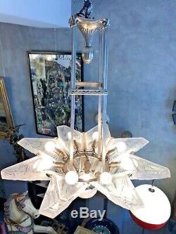 Superb Art Deco Chandelier 8 Plates