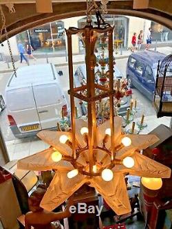 Superb Art Deco Chandelier 8 Plates