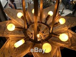 Superb Art Deco Chandelier 8 Plates