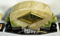 Superb Art Deco Marble Onyx Clock Bronze Clock Set French Garnish